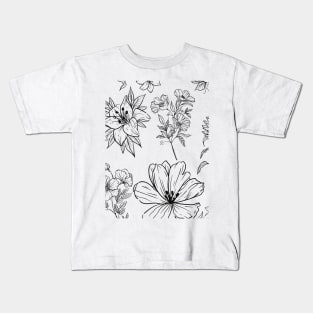 Black and White flower pattern Kids T-Shirt